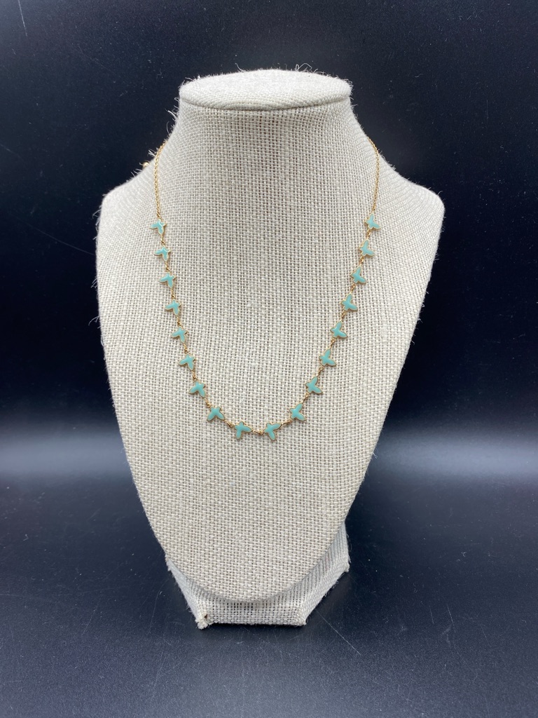 Gold Chain Necklace With Enameled Teal Butterfly Accents Minimalist 17”-20”